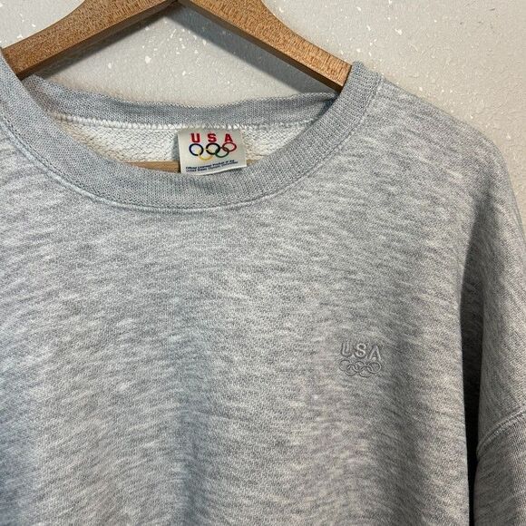 VTG 90s USA Olympics Crewneck Sweatshirt XLT Tall Heathered Gray Distressed - Picture 4 of 12